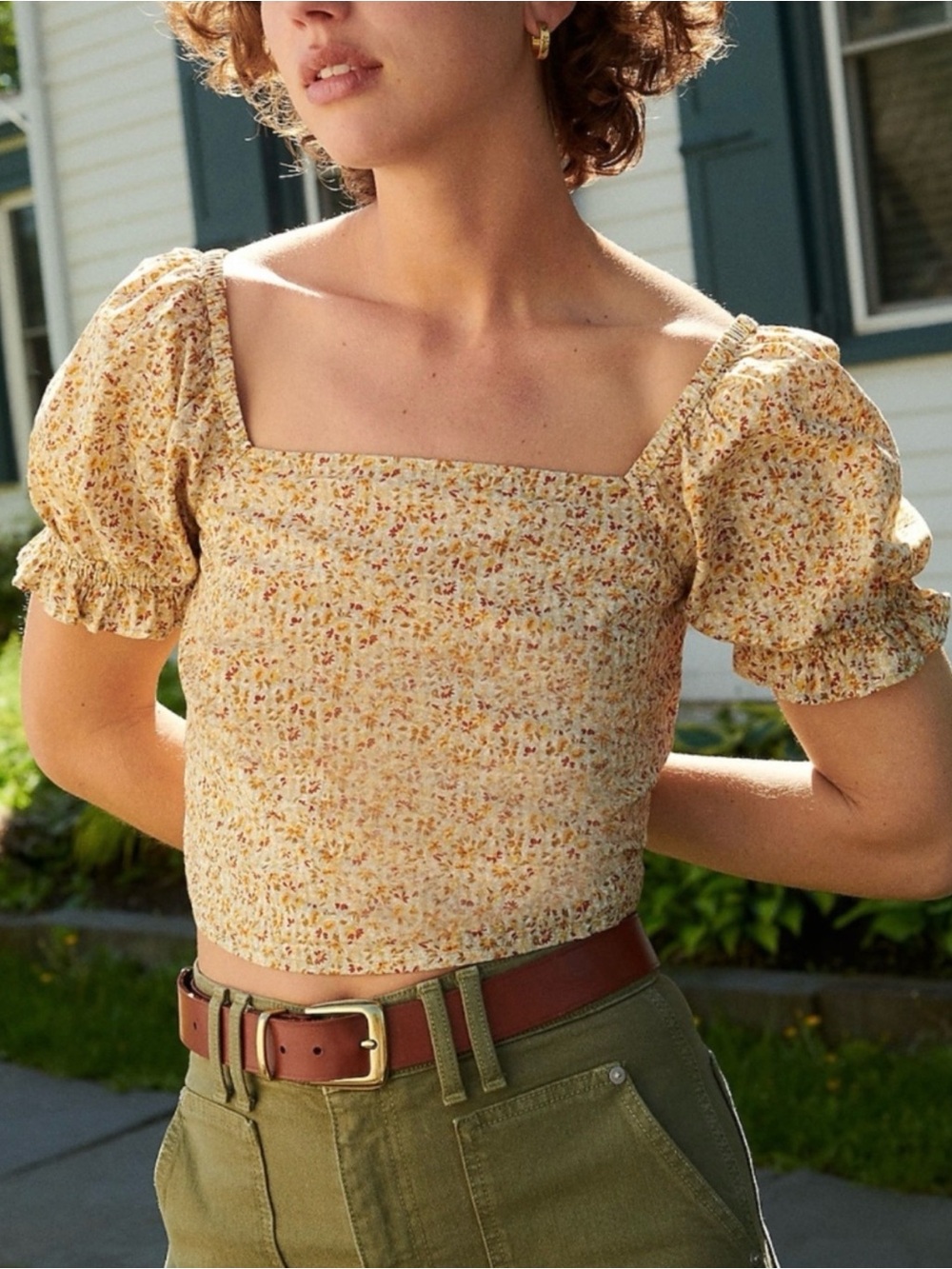 Madewell Cottagecore Autumn Puff Sleeve Crop Top Blouse